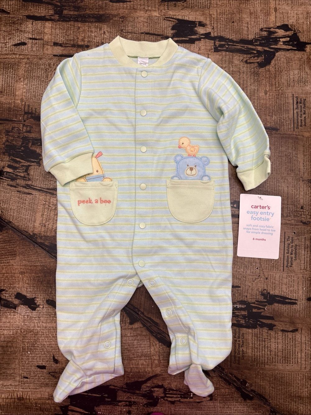 VTG 2005 Carter’s Easy Entry Footsie Sleeper 6M NWT Peek A Boo Animals Baby Boy